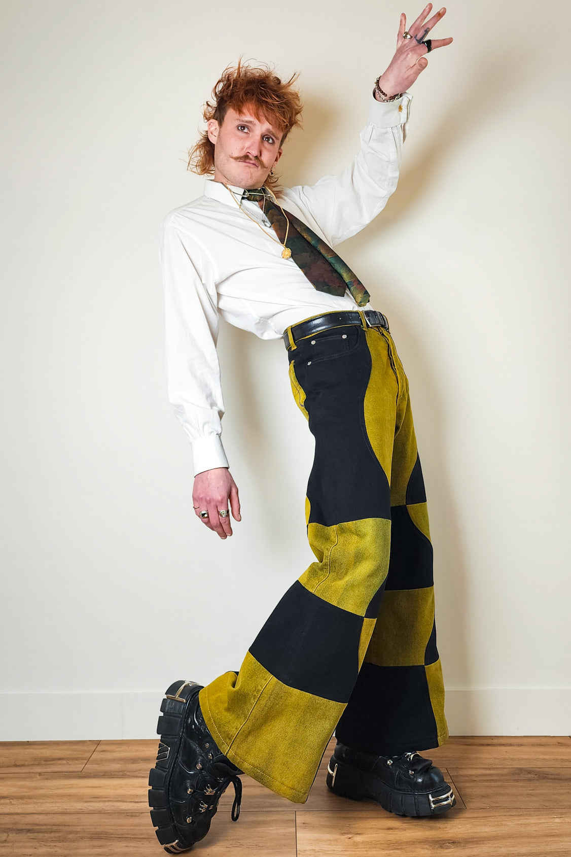VEATM REVIVAL COLOR BLOCK L サイズ V-Wave Checker Jeans — Black & Sulfur Edition – Vehement